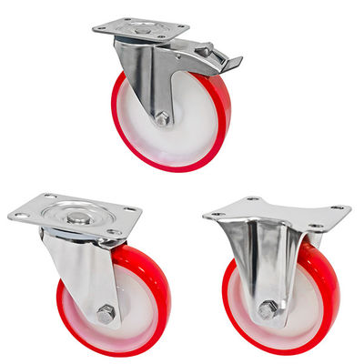 Putih Merah PU 5 Inci 125mm Roda Castor, Roda Trolley Castor Industri