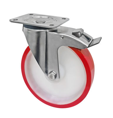 Putih Merah PU 5 Inci 125mm Roda Castor, Roda Trolley Castor Industri
