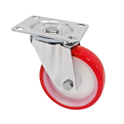 Putih Merah PU 5 Inci 125mm Roda Castor, Roda Trolley Castor Industri