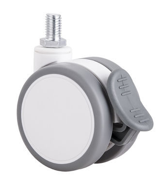 2.5 Inch White Silent Twin Wheel Caster Dengan Top Plate / Single Brake