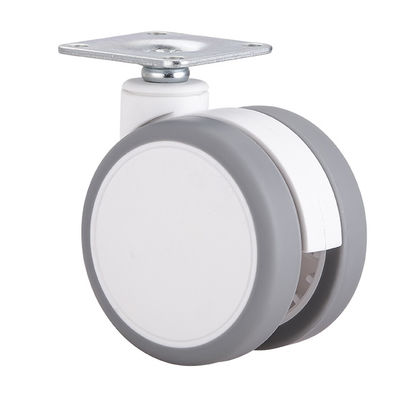 2.5 Inch White Silent Twin Wheel Caster Dengan Top Plate / Single Brake