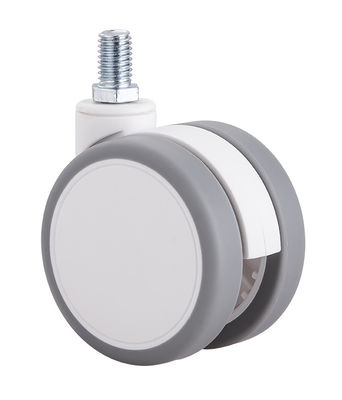 2.5 Inch White Silent Twin Wheel Caster Dengan Top Plate / Single Brake