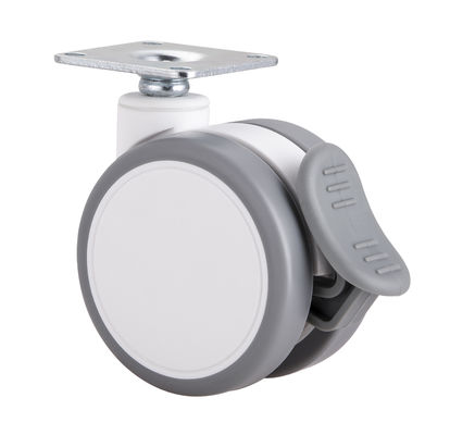 2.5 Inch White Silent Twin Wheel Caster Dengan Top Plate / Single Brake